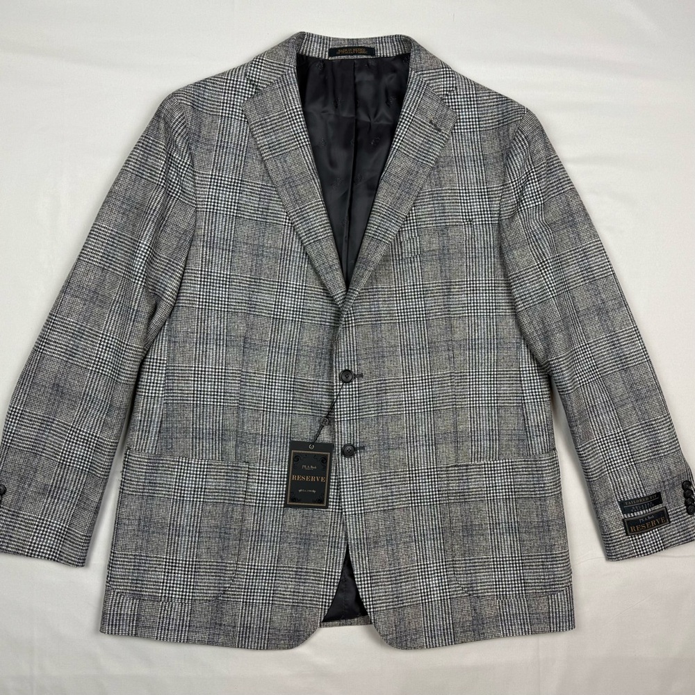Jos A Bank Reserve Mens Wool Plaid Sport Coat Blazer 46R Tailored Fit Glen Check